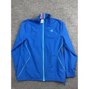 Adidas Jacket Womens Medium Blue Full Zip Windbreaker Mesh Lined Running Track